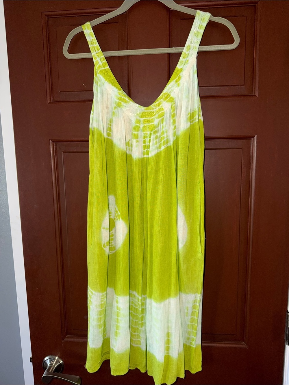 Bright Lime Green & White Tie-Dye Maxi Dress